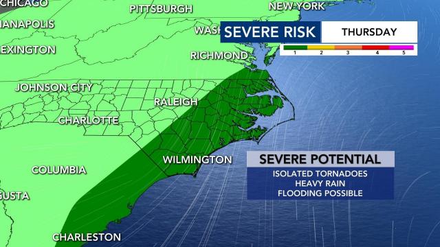 Severe weather risk in place for Thursday for eastern NC