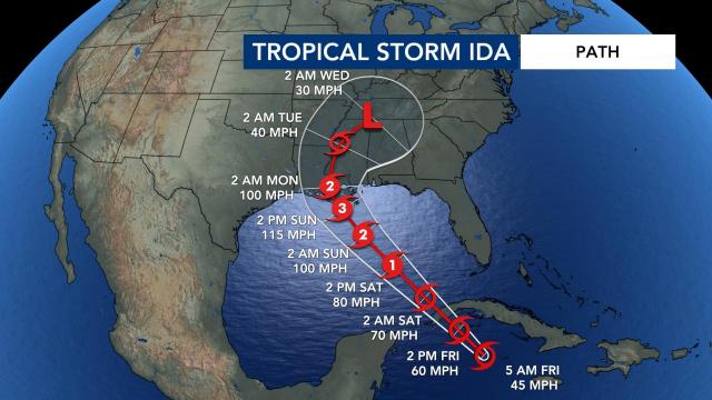 Tropical Storm Ida path