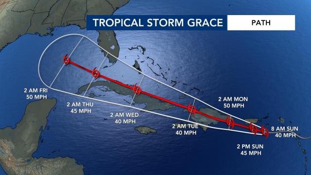 Tropical Storm Grace path