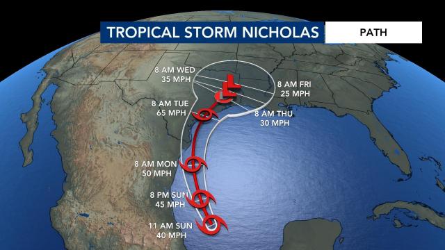 Tropical Storm Nicholas projected path