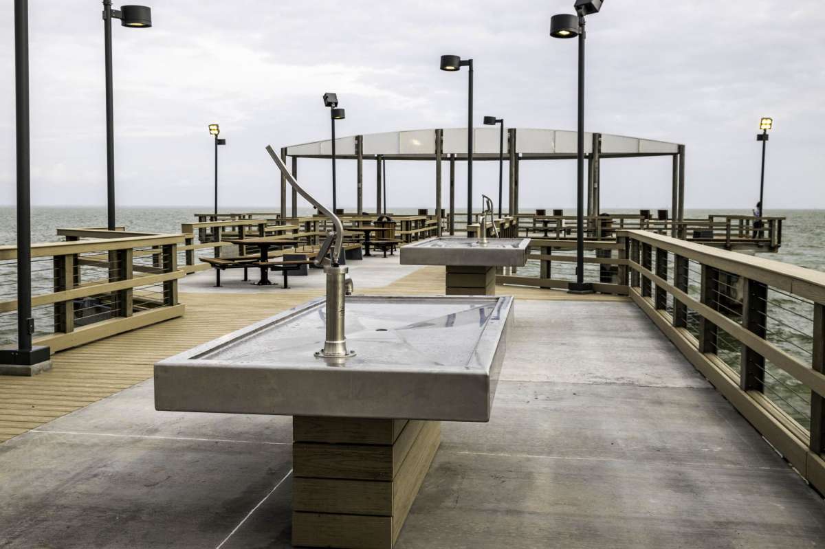 It also has fish cleaning stations, lighting, shade structures, and additional parking. It is just over 500-feet long.