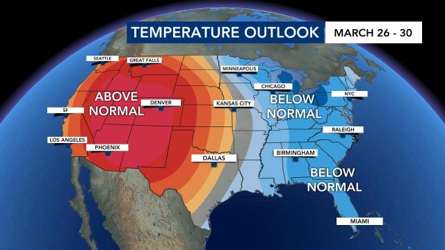 Temperature outlook March 26-30