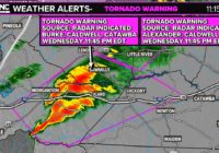 Tornado warning issued for Burke, Caldwell, Alexander counties