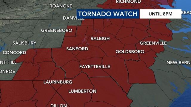 Tornado watch issued for central North Carolina until 8 p.m.