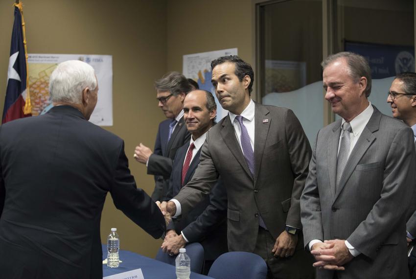 Austin, Texas USA Nov. 15, 2017: George P. Bush greets  U.S. Vice President Mike Pence visits Federal Emergency Management A…
