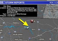 Possible tornado produced storm damage in Chesnee, Mayo in South Carolina