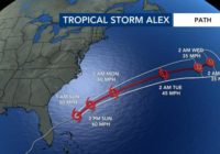Tropical Storm Alex impacting Bermuda, will begin weakening as rip current risk remains at NC coast