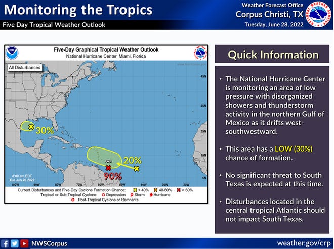 Potential Tropical Cyclone Two is heading west toward the Caribbean and is likely to become a tropical storm as it moves across the Caribbean Sea, the National Hurricane Center said in an advisory on Tuesday, June 28, 2022.