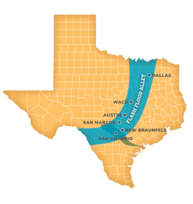 This map show Flash Flood Alley through Texas.