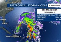 Latest track sends Subtropical Storm Nicole right across NC