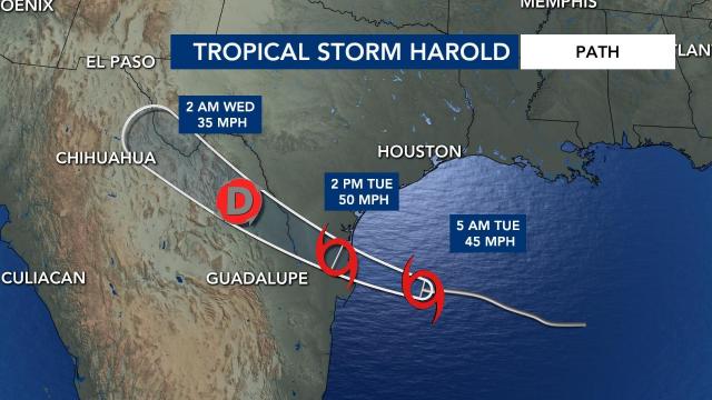 Tropical Storm Harold path