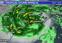 Tropical Storm Ophelia makes landfall near Emerald Isle, North Carolina