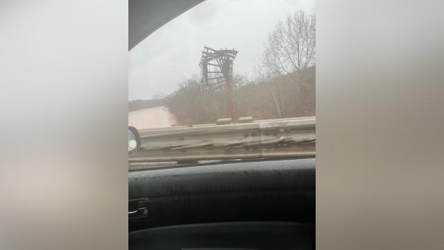 The billboard in Catawba County was ripped apart by strong winds associated with a band of storms rolling through the state on Tuesday. The billboard in Catawba County was ripped apart by strong winds associated with a band of storms rolling through the state on Tuesday.