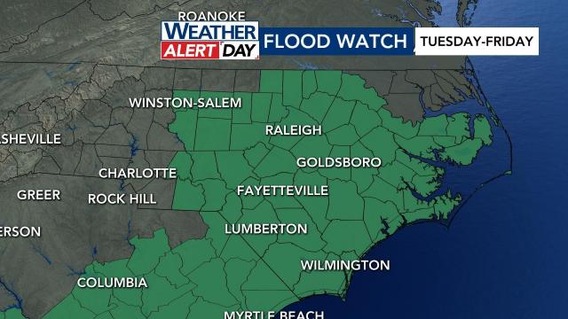 A flood watch is in effect Tuesday morning through Friday evening due to Debby. A flood watch is in effect Tuesday morning through Friday evening due to Debby.