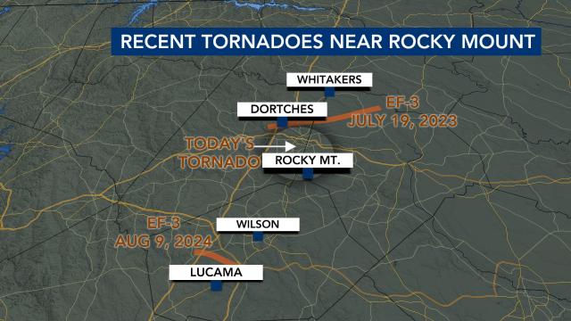 Recent tornadoes in the past year or so near Rocky Mount, North Carolina.