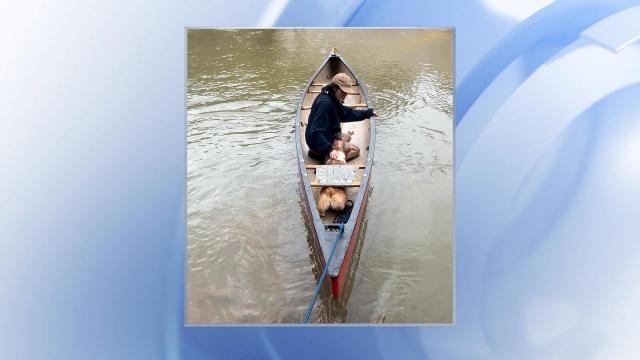 Olivia Cooner and her Corgi terrier dog on a boat after Hurricane Helene. Courtesy: @OliviaDeeee on Instagram Olivia Cooner and her Corgi terrier dog on a boat after Hurricane Helene. Courtesy: @OliviaDeeee on Instagram