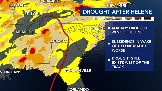 Drought as compared to Helene's track Drought as compared to Helene's track