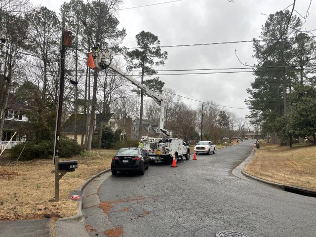 Downed power pole in Durham on Cannon Drive and Hermine Street Downed power pole in Durham on Cannon Drive and Hermine Street
