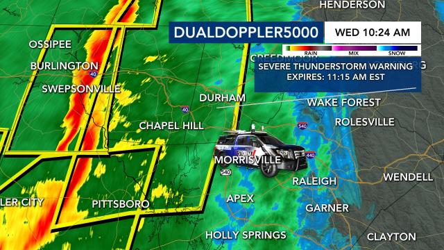 Severe thunderstorm warning in effect for Alamance, Chatham, Durham, Orange and Person counties until 11:15 a.m. Severe thunderstorm warning in effect for Alamance, Chatham, Durham, Orange and Person counties until 11:15 a.m.