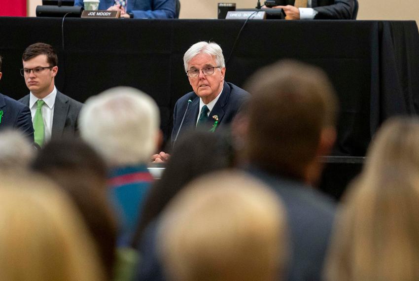 Lt. Gov. Dan Patrick speaks during a joint committee hearing at the Hill Country Youth Event Center in Kerrville on Thursday, July 31, 2025.