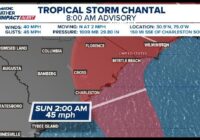 Tropical Storm Chantal has formed and now heads towards the Carolina coasts