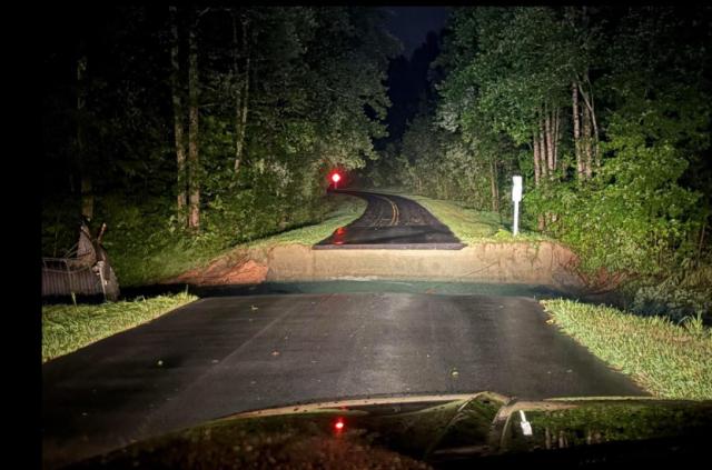 In Orange County, Nicks Road at Tom’s Creek is washed out, according to Orange County Emergency Services. Other roads throughout the area remain blocked by trees. In Orange County, Nicks Road at Tom’s Creek is washed out, according to Orange County Emergency Services. Other roads throughout the area remain blocked by trees.