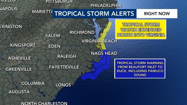 Tropical storm alerts along the North Carolina coast as of Tuesday, Aug. 19, 2025. Tropical storm alerts along the North Carolina coast as of Tuesday, Aug. 19, 2025.